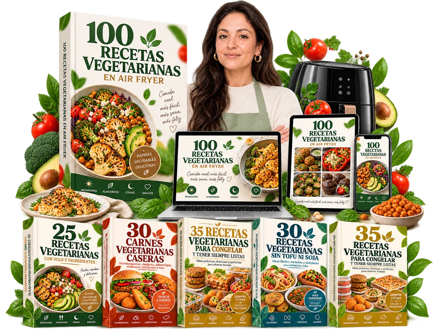 +100 Recetas Vegetarianas en Air Fryer + Bonos